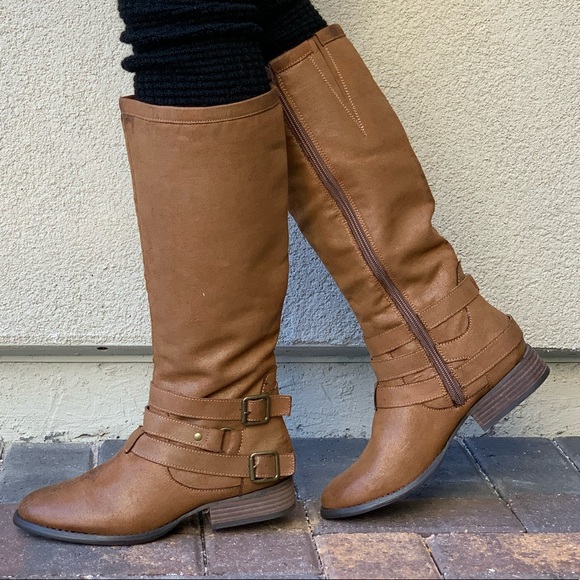 Distressed Cognac Burnished Toe Knee High l Boots - Picture 3 of 8